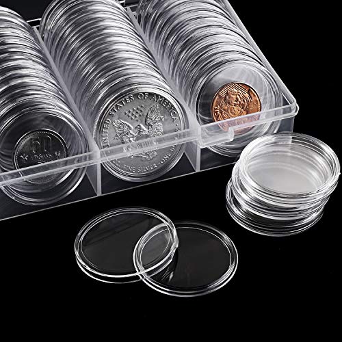 Silver Dollar Coin Case Holder for Collectors 40.6mm Silver Bar Plastic Round Coin Capsules Covers for Silver Bar Coin Collection Supplies (60 Pieces)