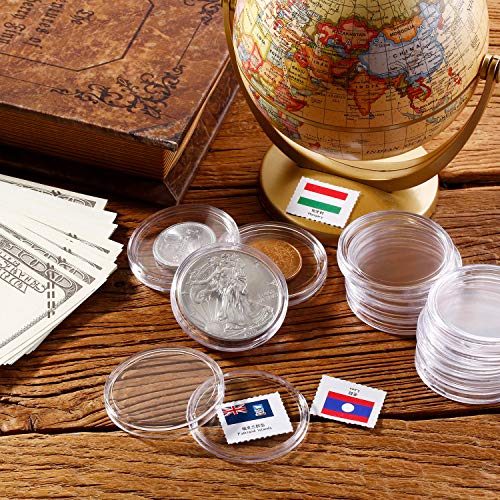Silver Dollar Coin Case Holder for Collectors 40.6mm Silver Bar Plastic Round Coin Capsules Covers for Silver Bar Coin Collection Supplies (60 Pieces)