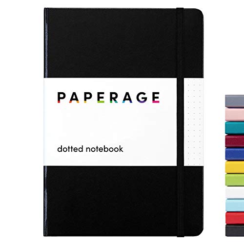 PAPERAGE Dotted Journal Notebook, (Black), 160 Pages, Medium 5.7 inches x 8 inches - 100 GSM Thick Paper, Hardcover