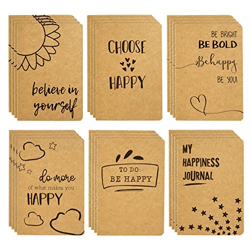 24 Pack Bulk Kraft Paper Notebooks, Happy Journal with 80 Lined Pages for Kids, Office, School Supplies (4 x 5.75 In)