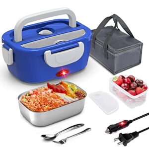 electric lunch box for car and home cocobela portable food warmer, 60w faster food heater for adults, 2 compartments removable 304 stainless steel container fork & spoon