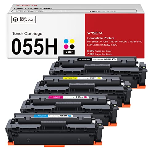 055H 055 Toner MF743cdw Toner High Yield (with Chip) Replacement for Canon 055 055H Toner use with Color ImageClass MF743Cdw MF741Cdw MF745Cdw LBP664Cdw MF743 Printer Black Cyan Magenta Yellow