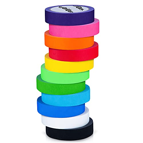 Craftzilla Colored Masking Tape – 11 Roll Multi Pack – 825 Feet x 1 Inch of Colorful Craft Tape – Vibrant Rainbow Colored Painters Tape – Great for Arts & Crafts, Labeling and Color-Coding