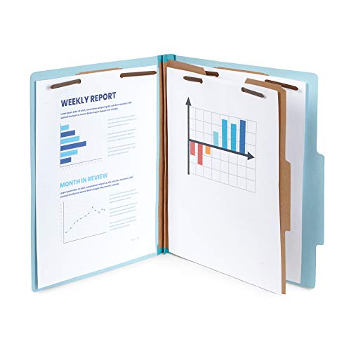 10 Blue Classification Folders - 1 Divider - 2 Inch Tyvek Expansions - Durable 2 Prongs Designed to Organize Standard Medical Files, Law Client Files, Office Reports - Letter Size, Blue, 10 Pack