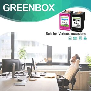 GREENBOX Remanufactured 60XL Ink Cartridges Replacement for HP 60 XL 60XL Combo Pack for PhotoSmart C4780 C4680 C4795 C4640 Deskjet F4480 F4440 F2430 F4280 Envy 110 120 111 114 (1 Black 1 Tri-Color)