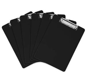 black plastic clipboards (set of 6) multipack – 12.5×9 inch black clipboard with 100 sheets holding capacity low profile clip | colored acrylic clip boards in bulk for kids & professionals