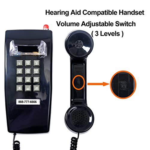 Classic Wall Phone for Landline with Mechanical Ringing, Single Line 2554 Wall Telephone with Indicator, Retro Wall Mounted Phone Waterproof, Old Wall Mount Phone for Kitchen,Home, Black