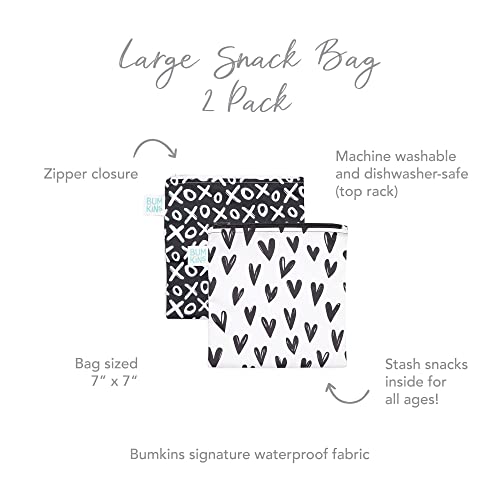 Bumkins Sandwich Bag / Snack Bag, Reusable Fabric, Washable, Food Safe, BPA Free, 7x7 - Hearts & XOXO (Pack of 2)