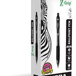 Zebra Pen Z-Grip Retractable Ballpoint Pen, Fine Point, 0.7mm, Black Ink, 12-Pack