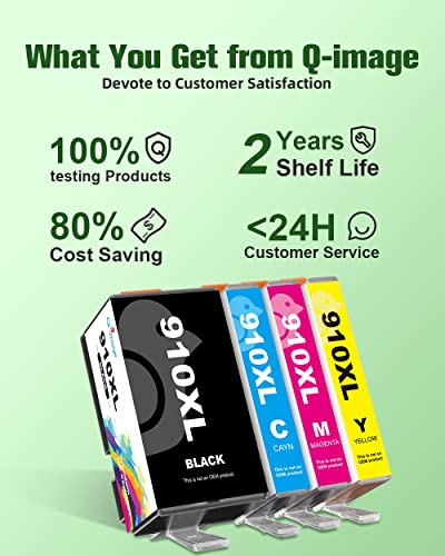 Q-image 910XL Ink cartridges Combo Pack Work with Officejet Pro 8020 8025 8035 8028 8022 8030 Printer(Black, Cyan, Magenta, Yellow, Total 4 Packs)