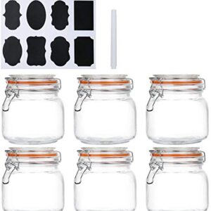 Encheng 25 oz Glass Jars With Airtight Lids And Leak Proof Rubber Gasket,Wide Mouth Mason Jars With Hinged Lids For Kitchen Canisters 750ml, Glass Storage Containers 6 Pack …