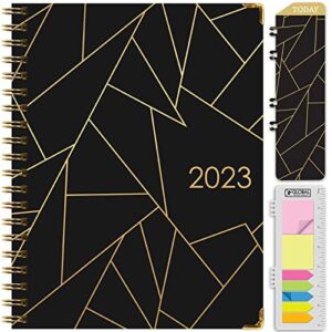 hardcover 2023 planner: (november 2022 through december 2023) 8.5″x11″ daily weekly monthly planner yearly agenda. bookmark, pocket folder and sticky note set (black gold triangles)