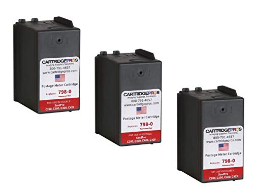 3-Pack Replacement Compatible SL‑798‑0 Ink Cartridges for SendPro C200, C300 and C400 Postage Meters. Made in The USA.