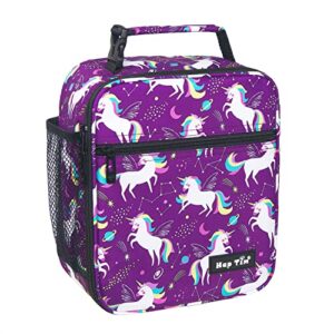 hap tim kids lunch box for girls boys, reusable lunch bag for kids, spacious lunchbox, insulated lunchbag purple unicorn(18654-pp)