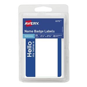 avery hello my name is name tags, white with blue border, 25 removable name badges (06175)