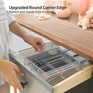 Pipishell Mesh Cutlery Tray 5 Compartments Silverware Drawer Organizer Kitchen Utensils Flatware Storage Drawer Dividers Holder with No-Slip Foam Feet for Knives Fork Spoon and Office Supplies