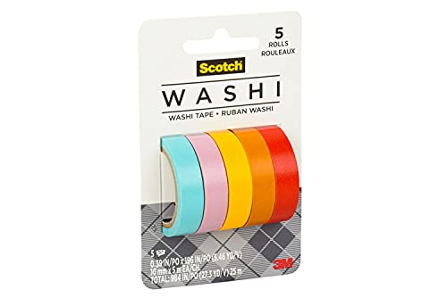 Scotch Washi Tape, Summer Design, 5 Rolls, Great for Bullet Journaling, Scrapbooking and DIY Décor (C1017-5-P4)