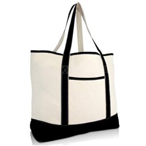 22″ extra large zippered shopping tote grocery bag with outer pocket in black
