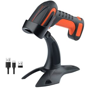 tera pro (extreme performance) industrial wireless barcode scanner 2d qr 1d bar code reader 2.4g wireless 2500mah compatible with bluetooth drop resistant for windows mac android ios model 8100 orange