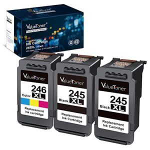 valuetoner replacement for canon ink cartridges 245 and 246 pg-245xl cl-246xl pg-243 cl-244 compatible with tr4520 mx492 mx490 mg2420 mg2520 mg2522 mg2920 mg2922 mg3022 mg3029 (3-pack)