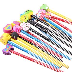 cute pencils for kids, fun pencil with erasers toppers, woodcased #2 pencils for school classroom(12 pack)