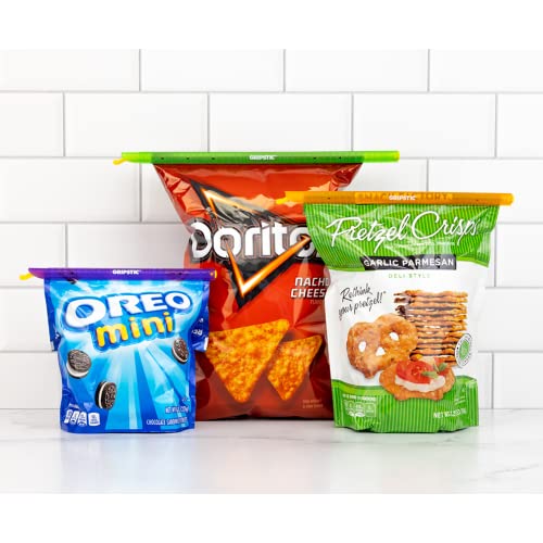 GRIPSTIC Bag Sealer - The Word's Best Reusable Chip Clips, Bag Clips. Patented. Airtight & Waterproof Seal on Food Storage Bags, Kids Snacks & More. Near Zero Waste. 3ct Variety Pack