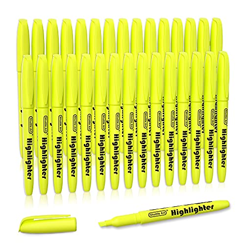 Shuttle Art Yellow Highlighters, 30 Pack Highlighters Bright Colors, Chisel Tip Dry-Quickly Non-Toxic Highlighter markers for Adults Kids Highlighting in Home School Office