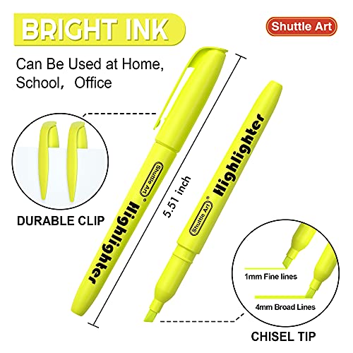 Shuttle Art Yellow Highlighters, 30 Pack Highlighters Bright Colors, Chisel Tip Dry-Quickly Non-Toxic Highlighter markers for Adults Kids Highlighting in Home School Office