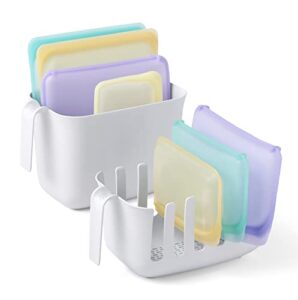 youcopia dry&store reusable bag drying rack and bin set, silicone bags organizer and storage