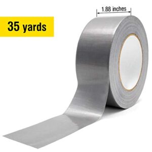 Heavy Duty Silver Duct Tape, Professional Grade Multi-Use Duct Tape, 48mm x 32m (1.88 inches x 35 Yards), 8.27 mil Thickness, Silver, 3 Rolls