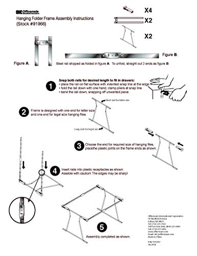 Officemate Universal Hanging File Frame, Letter and Legal Size, Rails 24 to 27, Steel, 1 Set (91966)