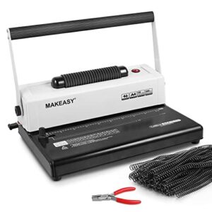 makeasy coil spiral binding machine – manual hole punch – electric coil inserter – adjustable side margin – for letter size/a4/a5, comes with 100pcs 5/16” plastic coil binding spines & plier