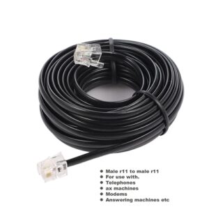 20Feet Long Telephone Extension Cord Phone Cable Line Wire, with Standard RJ11 Plug and 1 in-Line Couplers and 10 Cable Clip Holders-Black (20 Feet)