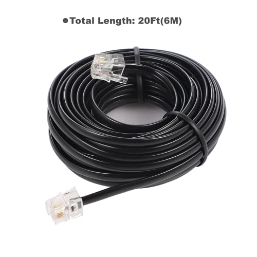 20Feet Long Telephone Extension Cord Phone Cable Line Wire, with Standard RJ11 Plug and 1 in-Line Couplers and 10 Cable Clip Holders-Black (20 Feet)