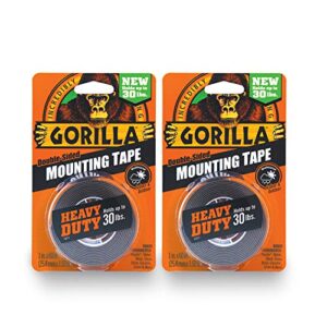 gorilla – heavy duty double sided mounting tape, weatherproof, 1″ x 60″, black, (pack of 2)