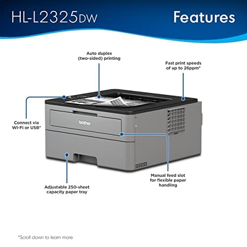 Brother HL-L2325DW Monochrome Laser Printer, Wireless Networking & Duplex Printing (Renewed)