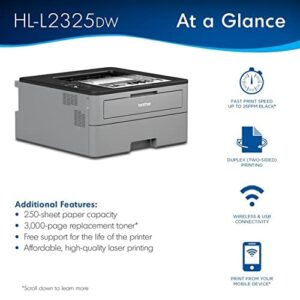 Brother HL-L2325DW Monochrome Laser Printer, Wireless Networking & Duplex Printing (Renewed)