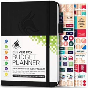 clever fox budget planner – undated – expense tracker notebook. monthly budgeting journal, finance planner & accounts book to take control of your money. start anytime. a5 size black hardcover
