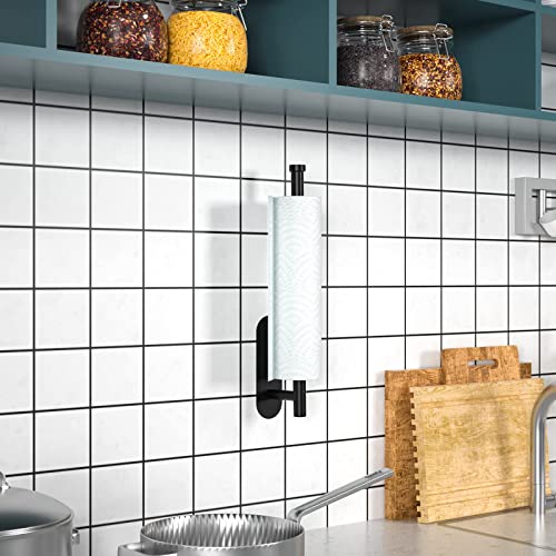 Paper Towel Holder, Self Adhesive or Screw Mounting, Black Paper Towel Holder Wall Mount, SUS304 Stainless Steel Paper Towel Holder Under Cabinet for Kitchen, Counter, Cabinet, Bathroom