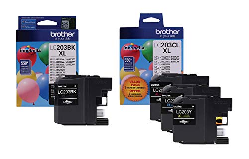 Brother LC203 Ink Cartridge (Black, Cyan, Magenta, Yellow, 4-Pack) in Retail Packaging