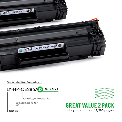 LINKYO Compatible Toner Cartridge Replacement for HP 85A CE285A (Black, 2-Pack)