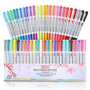 highlighter double ended mild color highlighter fluorescent marker pen for coloring, underlining, highlighting,broad and fine tips,assorted 25 colors (25 color set)