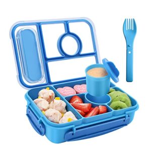 amathley bento box adult lunch box,lunch box kids,lunch containers for adults/kids/toddler,5 compartments bento lunch box for kids(blue)