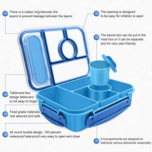 Amathley Bento box adult lunch box,lunch box kids,lunch containers for Adults/Kids/Toddler,5 Compartments bento Lunch box for kids(Blue)