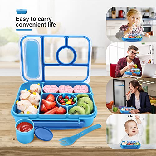Amathley Bento box adult lunch box,lunch box kids,lunch containers for Adults/Kids/Toddler,5 Compartments bento Lunch box for kids(Blue)