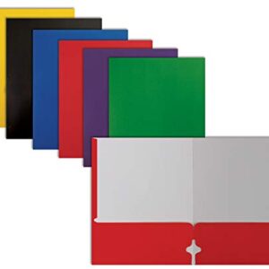 Letter Size Paper Portfolios by Better Office Products, Case of 100, Assorted Primary Colors, (Assorted, 2 Pocket Paper Folders)