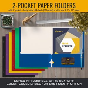 Letter Size Paper Portfolios by Better Office Products, Case of 100, Assorted Primary Colors, (Assorted, 2 Pocket Paper Folders)