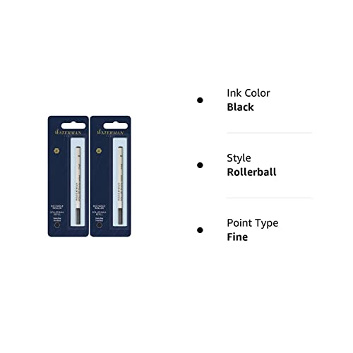 Waterman(R) Refill, Rollerball, Fine Point, 0.5 mm, Black (2-Pack)