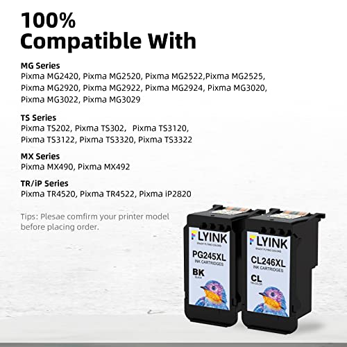 FLYINK Ink Cartridge 2 Pack for Canon 245 246 XL with Pixma MG2522 MG2525 MG2920 MX490 MX492 Printer