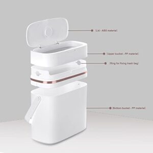 JUDRDO Small Bathroom Trash Can with Lid, Plastic Trash Can with Handle, 3.6 Gallon Bedroom Trash Can with Lid, Narrow Food Trash Can for Indoor, Bedroom, Office, RV, White
